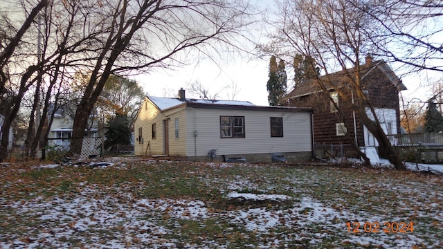 view of snow covered exterior