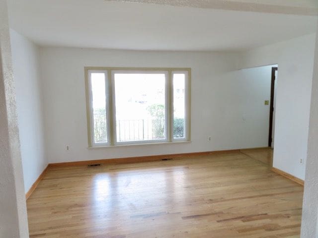 spare room featuring light hardwood / wood-style flooring