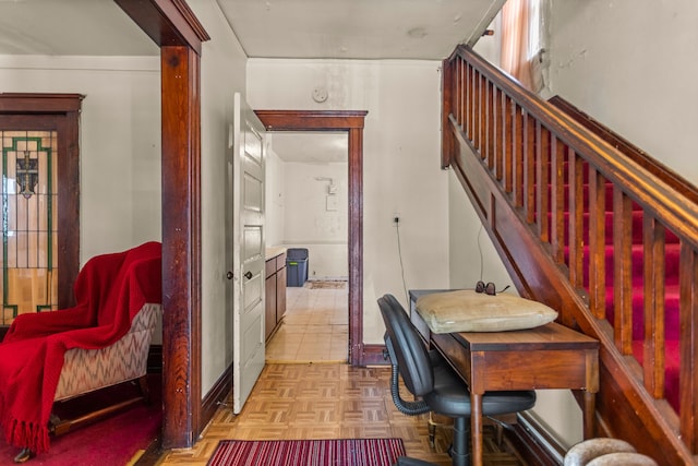 stairs with parquet flooring