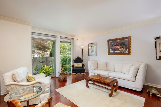 2100 Hyde Park Rd, Detroit, MI 48207 - living area featuring wood finished floors, ornamental molding, and baseboards