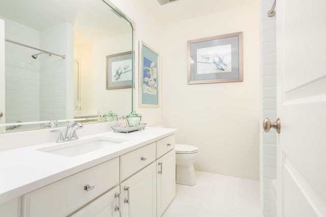 2100 Hyde Park Rd, Detroit, MI 48207 - bathroom featuring vanity, toilet, a shower, and tile patterned flooring