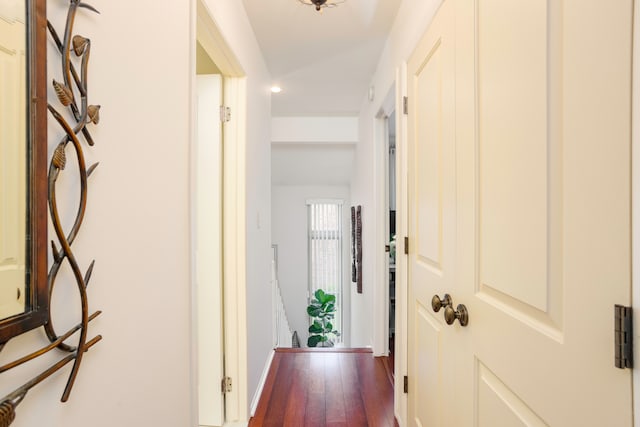 corridor with dark hardwood / wood-style floors