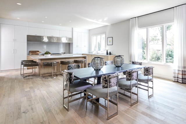 dining space with light hardwood / wood-style floors