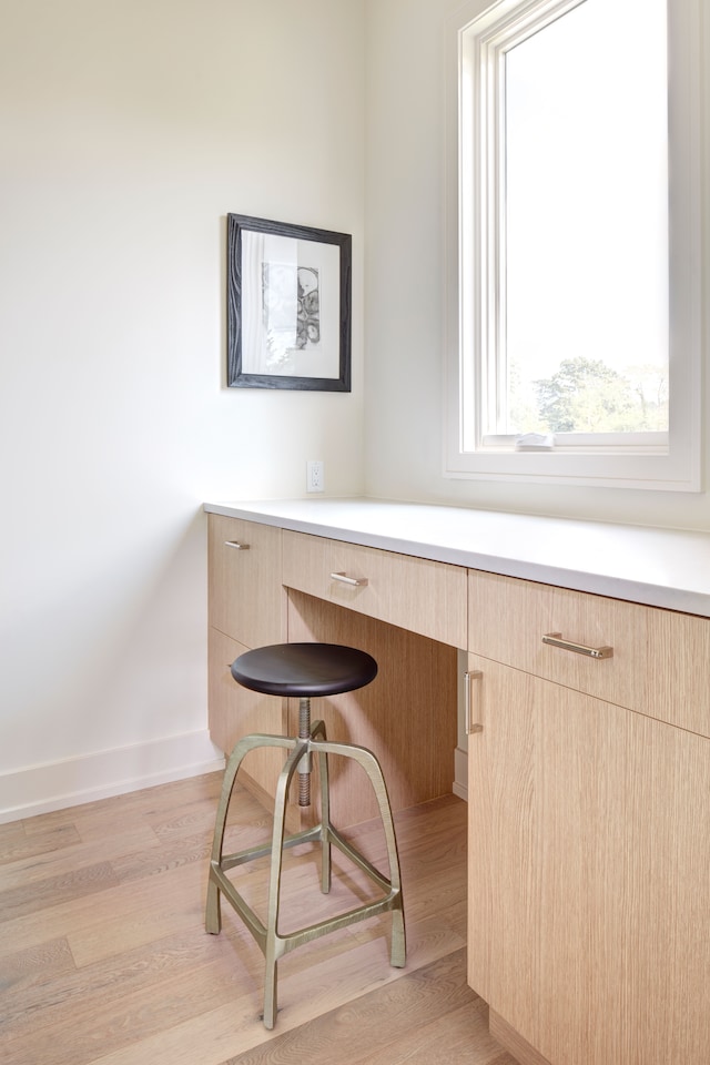 unfurnished office featuring light wood-type flooring