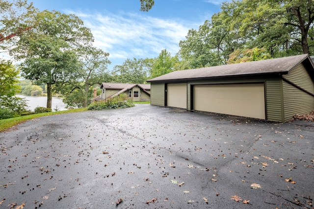 garage with a water view