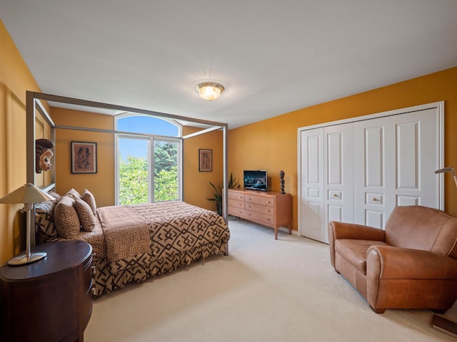 carpeted bedroom with a closet