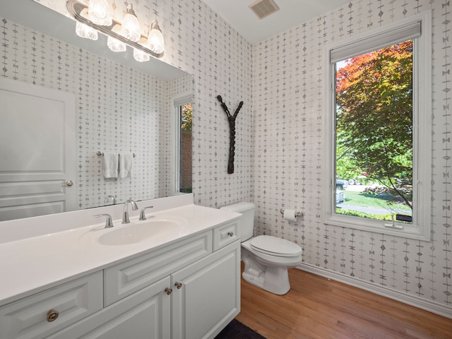 bathroom featuring hardwood / wood-style floors, vanity, and toilet