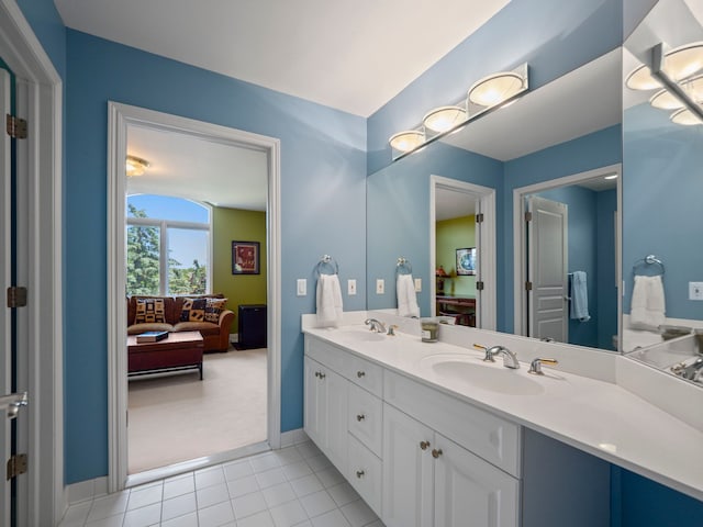 bathroom with vanity and tile patterned floors