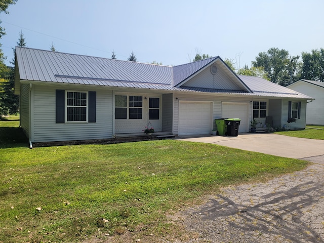 single story home with a front lawn and a garage