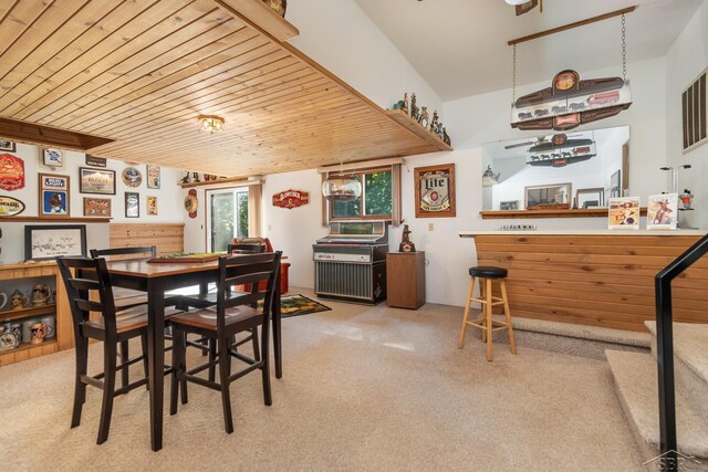 6610 E Arnold Lake Rd, Harrison, MI 48625 - dining area featuring wooden ceiling and carpet flooring
