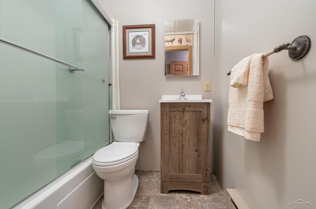 6610 E Arnold Lake Rd, Harrison, MI 48625 - bathroom with toilet, vanity, and an enclosed shower