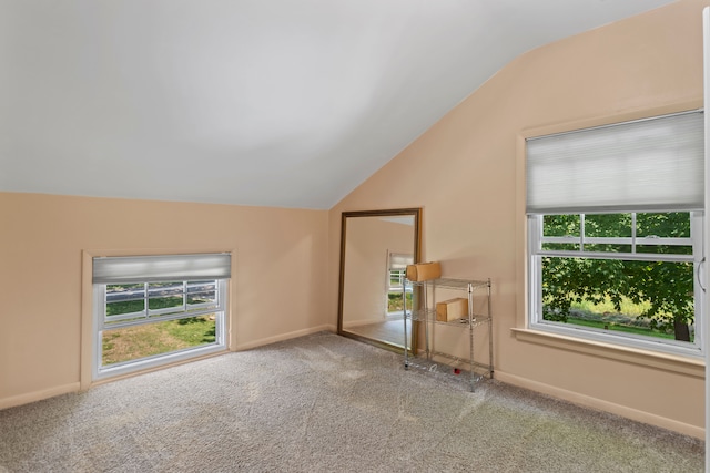 interior space featuring lofted ceiling and carpet floors