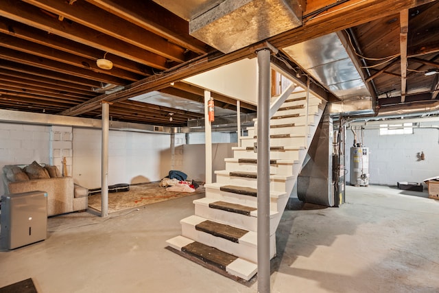 basement featuring water heater