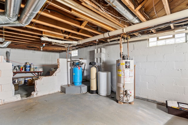 basement featuring water heater