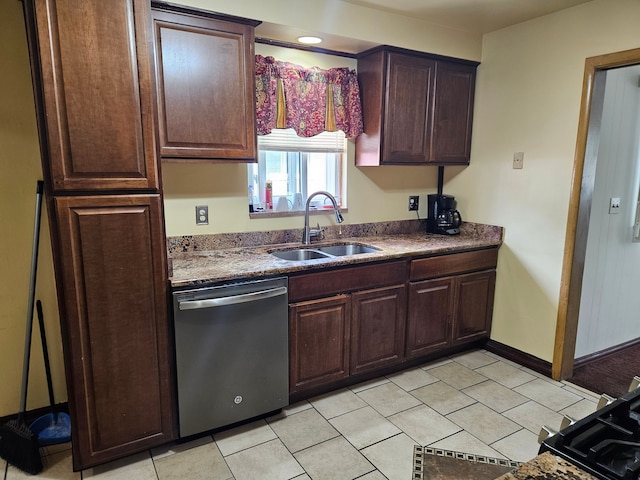 kitchen featuring dishwasher, dark brown cabinets, and sink