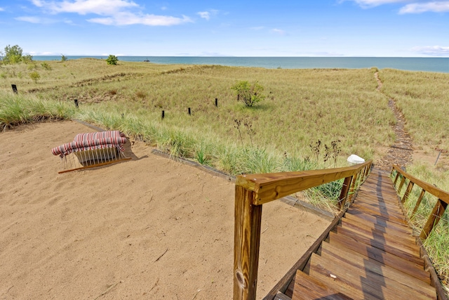 view of yard with a water view