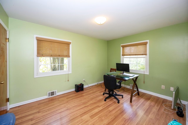 home office featuring light hardwood / wood-style flooring