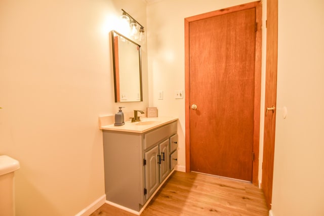 11768 Riker Rd, Litchfield, MI 49252 - bathroom featuring vanity, wood finished floors, toilet, and baseboards