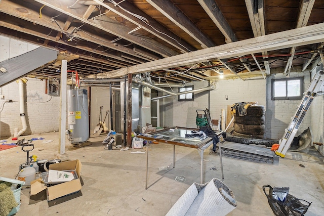 basement with water heater