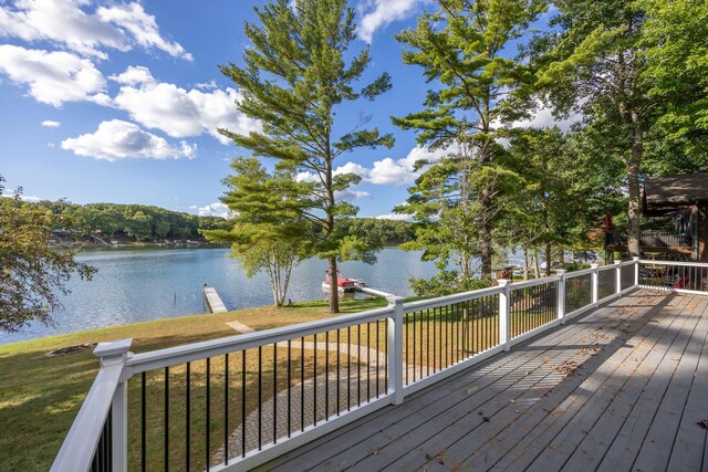 wooden terrace with a water view