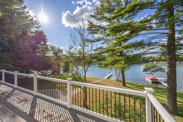 wooden deck with a water view