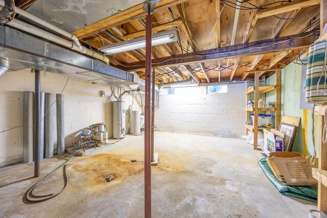 basement with gas water heater