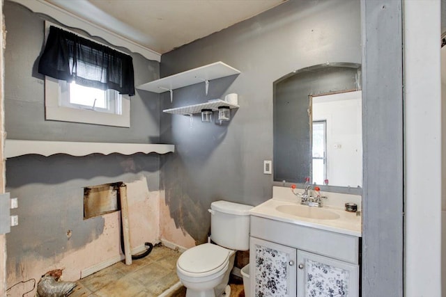 bathroom with plenty of natural light, toilet, and vanity