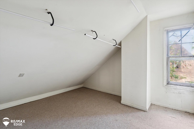 additional living space with light colored carpet and vaulted ceiling