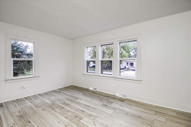 spare room with light wood-type flooring and a wealth of natural light