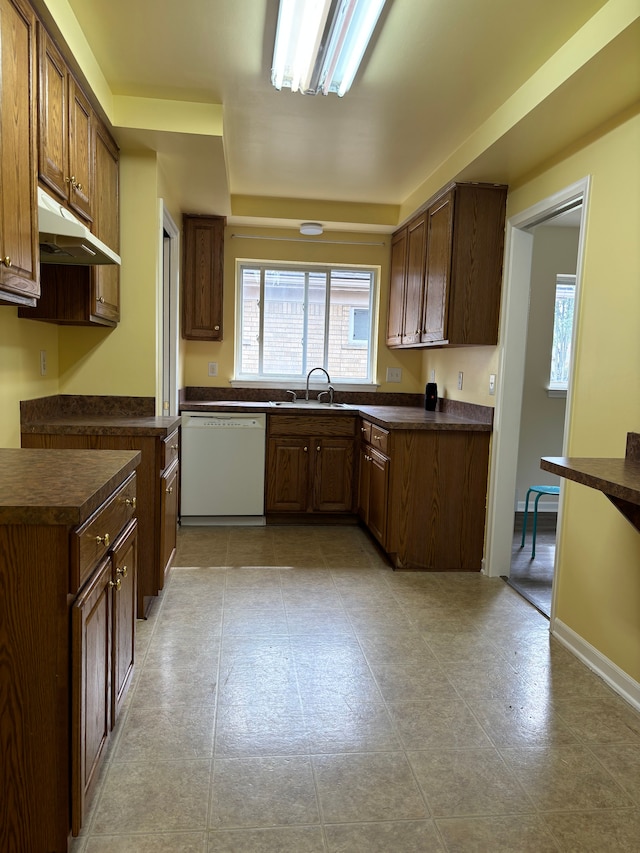 kitchen featuring white dishwasher and sink