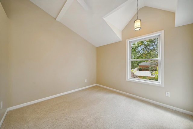 additional living space featuring carpet flooring and vaulted ceiling