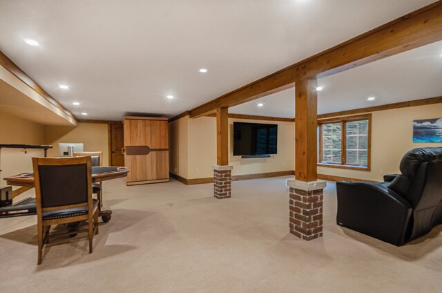 26061 Hawthorne Dr, Franklin, MI 48025 - living area featuring recessed lighting, light carpet, and baseboards
