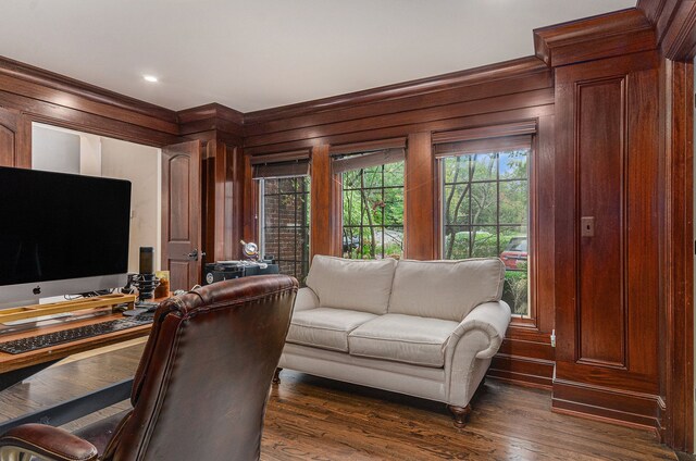 26061 Hawthorne Dr, Franklin, MI 48025 - office space featuring wooden walls and dark wood-type flooring