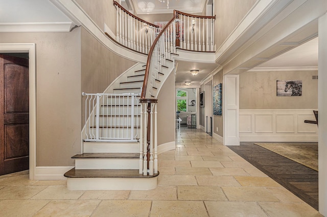 stairway with crown molding