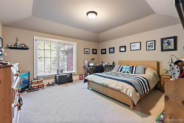 26061 Hawthorne Dr, Franklin, MI 48025 - carpeted bedroom featuring vaulted ceiling and baseboards