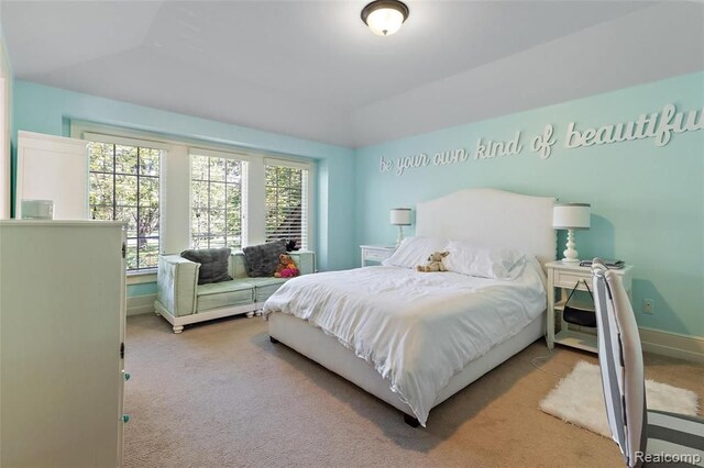 26061 Hawthorne Dr, Franklin, MI 48025 - bedroom with carpet, lofted ceiling, and baseboards