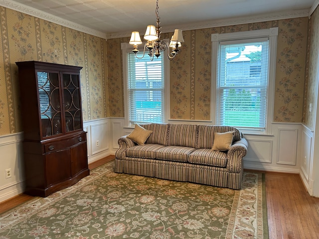 interior space featuring hardwood / wood-style floors and a notable chandelier