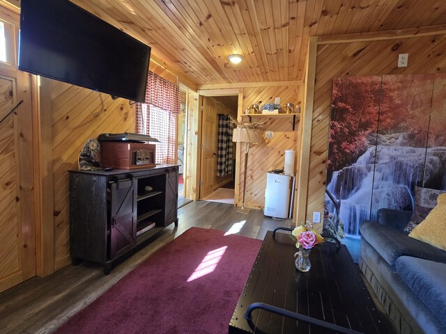 12259 Niemi, Kaleva, MI 49645 - living area with wood walls, wood finished floors, and wooden ceiling