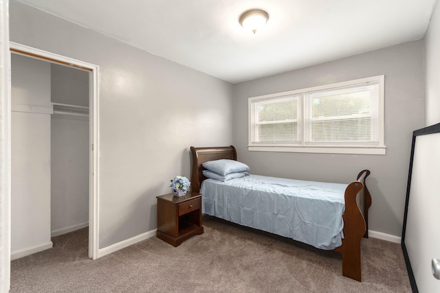 bedroom with a closet and carpet