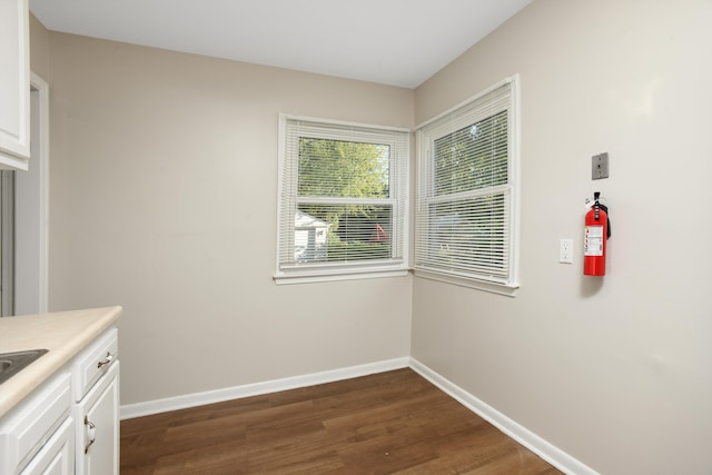 kitchen featuring white cabinets and dark hardwood / wood-style flooring