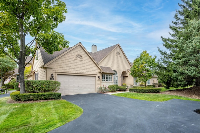 view of front of property featuring a garage and a front yard