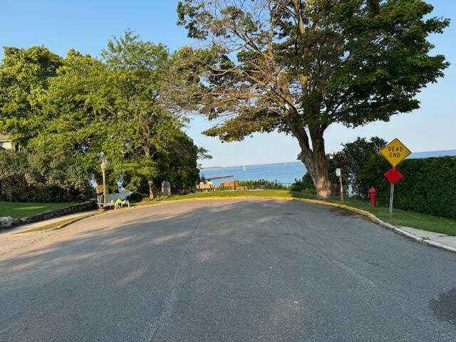 view of road with a water view