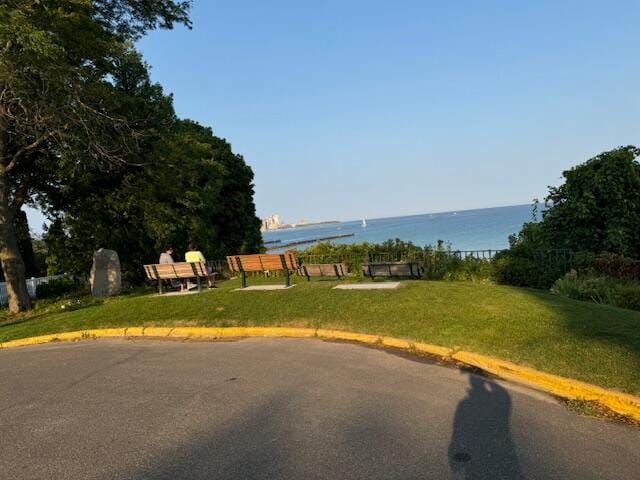 view of road with a water view