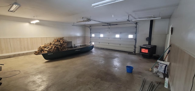 garage with wood walls