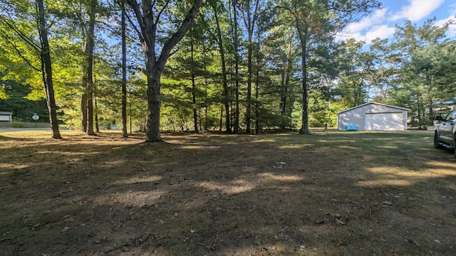 view of yard with a garage and an outdoor structure