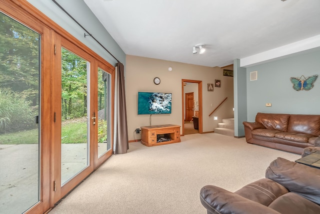 living room featuring carpet