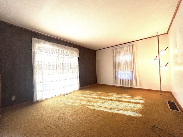 carpeted spare room featuring ornamental molding