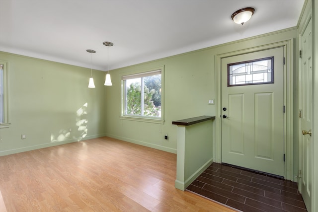 entryway with wood-type flooring