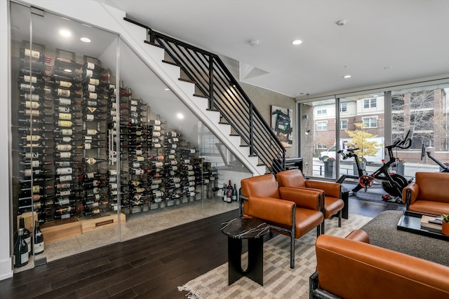 wine cellar with hardwood / wood-style flooring