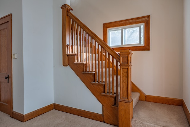 stairway with carpet floors